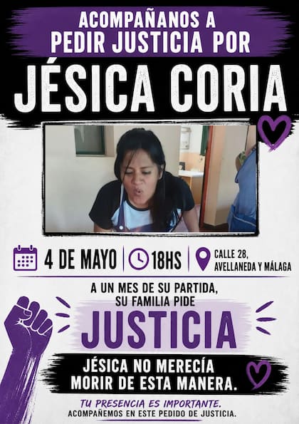 El afiche que convoca a la marcha en busca de Justicia por Jesica Coria (gentileza familia Jesica Coria)