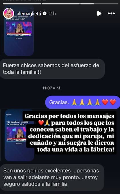 El agradecimiento de Alejandra por el apoyo recibido en este momento