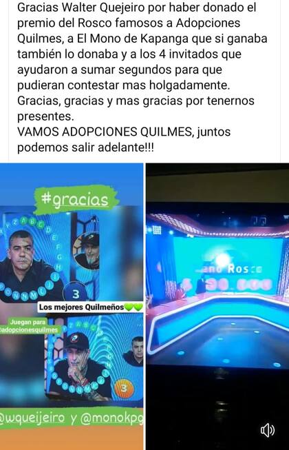El agradecimiento de la protectora por el dinero en efectivo que donó el periodista