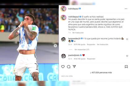 El agradecimiento de Rodrigo De Paul (Foto Instagram @rodridepaul)