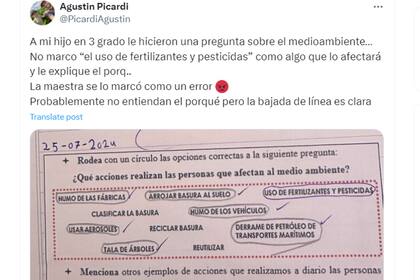 El agrónomo compartió la evaluación a su hijo y generó revuelo en X