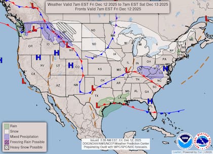 El aire ártico avanzará desde Canadá hacia las Dakotas, Minnesota y Wisconsin, donde las máximas vespertinas se ubicarán entre 20°F y 30°F por debajo de lo habitual