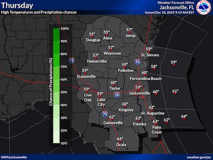 El aire frío se instalará nuevamente en el norte de Florida a partir del jueves
