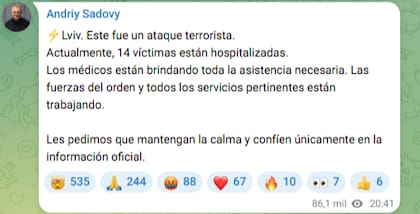 El alcalde de Leópolis aseguró que se trató de un ataque terrorista