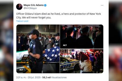 El alcalde de Nueva York, Eric Adams, compartió un sentido mensaje en honor al policía fallecido en el tiroteo
