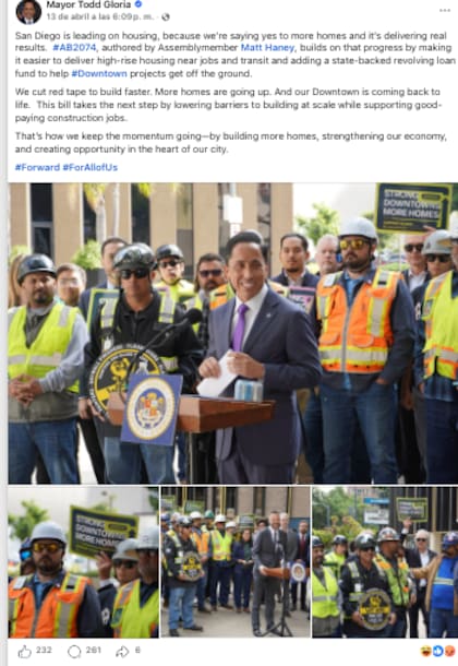 El alcalde de San Diego se manifestó a favor de la iniciativa