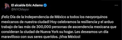 El alcalde Eric Adams le envió un mensaje a la comunidad mexicana de NYC por el Día de la Independencia de México