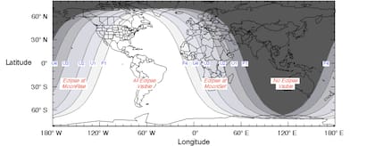 El alcance del eclipse lunar del próximo domingo 15 en todo el mundo según la NASA