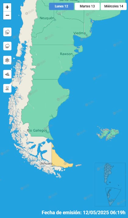 El alerta por vientos fuertes para este lunes.