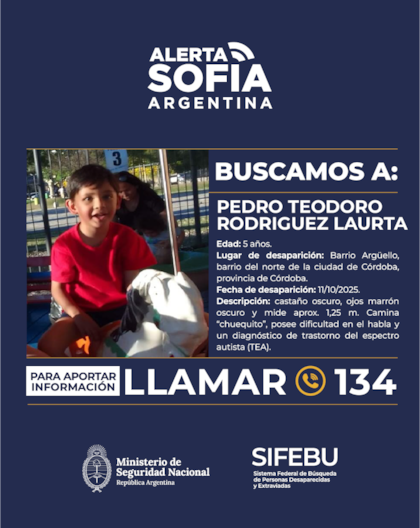 El Alerta Sofía emitida tras el rapto de Pedro Teodoro Rodríguez Laurta