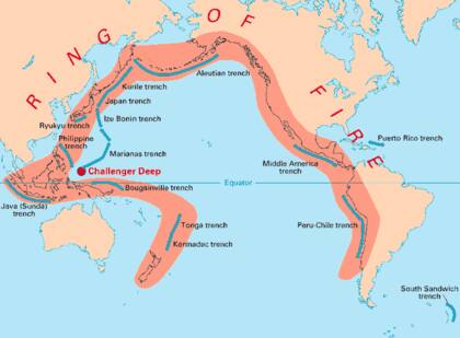 El "anillo de fuego", la zona con mayor actividad sísmica y volcánica en todo el mundo