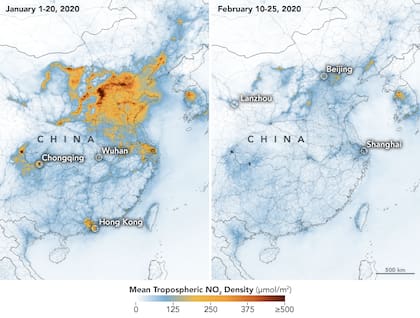 El antes y el después de la contaminación sobre China