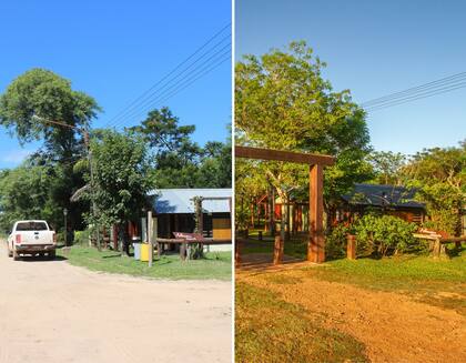 El antes y después de una de las calles que se cerró al tránsito vehicular y ahora funciona para caminar entre árboles , descansar bajo una pérgola y visitar los productos locales.