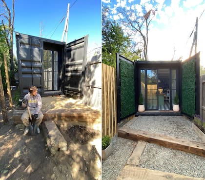 El antes y el después, convertir el container en una cálida panadería le llevó a la familia 5 meses