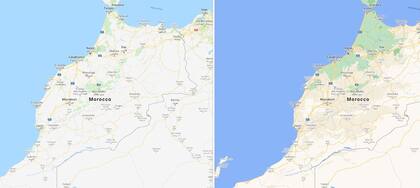 El antes y el después de la actualización de Google Maps en una vista de Marruecos