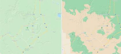 El antes y el después de la actualización de Google Maps en una vista de Sedona, Arizona, en EE.UU.