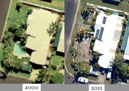 El antes y el después de la piscina, destapada y enterrada, según las imágenes satelitales