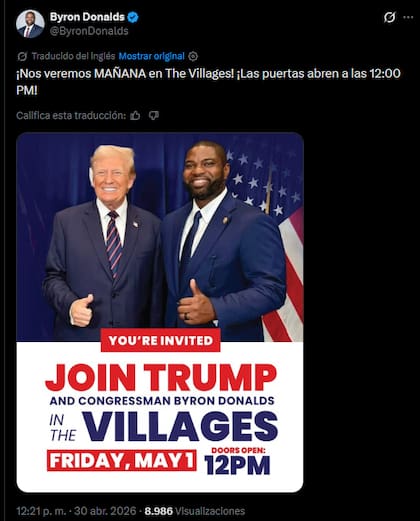 El anuncio de Byron Donalds en redes sociales