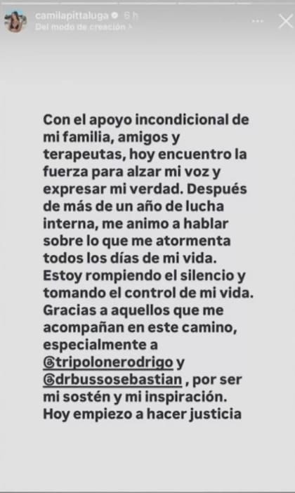 El anuncio de Camila después de realizar la segunda denuncia