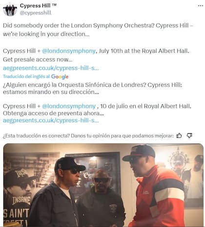 El anuncio de Cypress Hill en su cuenta de X