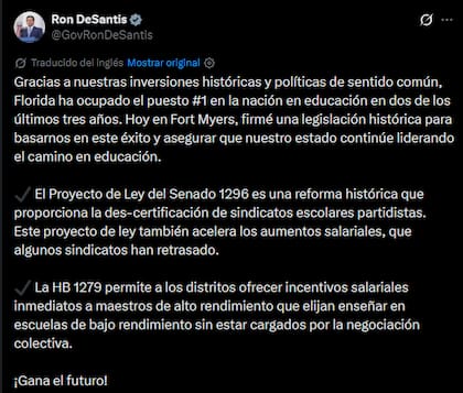 El anuncio de DeSantis en redes sociales