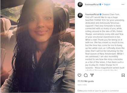 El anuncio de Freema Agyeman (Foto: Instagram @freemaofficial)