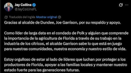 El anuncio de Jay Collins en redes sociales