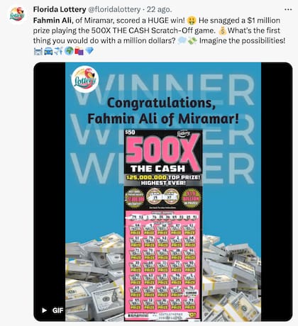 El anuncio de la lotería de Florida sobre el ganador