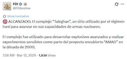 El anuncio de las FDI sobre la base nuclear atacada