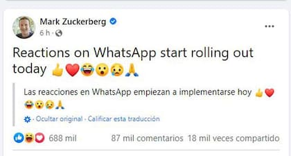 El anuncio de Mark Zuckerberg en su cuenta de Facebook