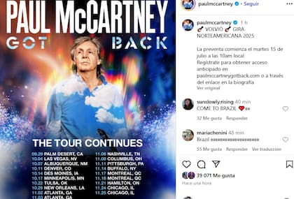 El anuncio de Paul McCartney en su regreso a los escenarios de los Estados Unidos