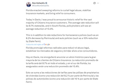 El anuncio de Ron DeSantis sobre los seguros en Florida