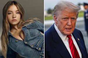 El anuncio de Sydney Sweeney y Donald Trump antes de abordar el Air Force One en el Aeropuerto Internacional de Lehigh Valley, el domingo 3 de agosto de 2025, en Allentown, Pensilvania