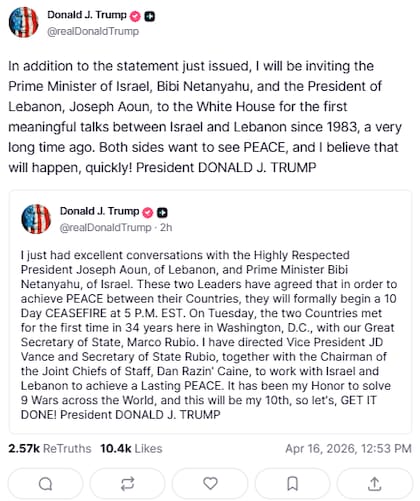 El anuncio de Trump sobre los avances en las negociaciones por la guerra en Irán