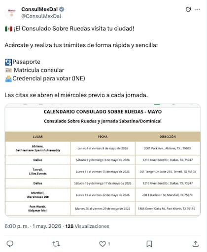 El anuncio del Consulado Sobre Ruedas