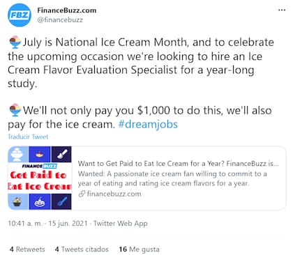 El anuncio del empleo que los amantes del helado buscan