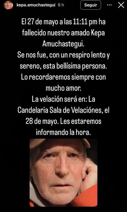 El anuncio del fallecimiento de Kepa Amuchastegui en sus propias redes sociales