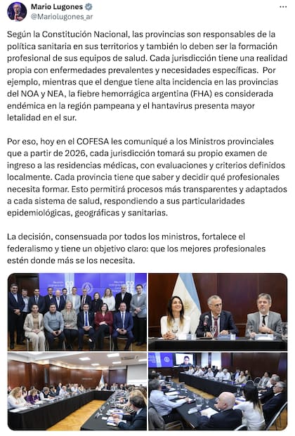 El anuncio del Ministro de Salud de la Nación, Mario Lugones