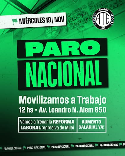 El anuncio del paro y movilización de ATE de este miércoles 19 de noviembre