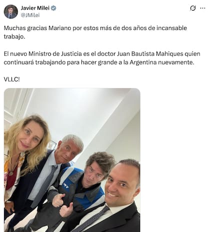 El anuncio oficial de Javier Milei en X