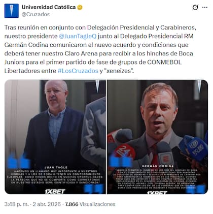 El anuncio por parte del club chileno a través de sus redes sociales