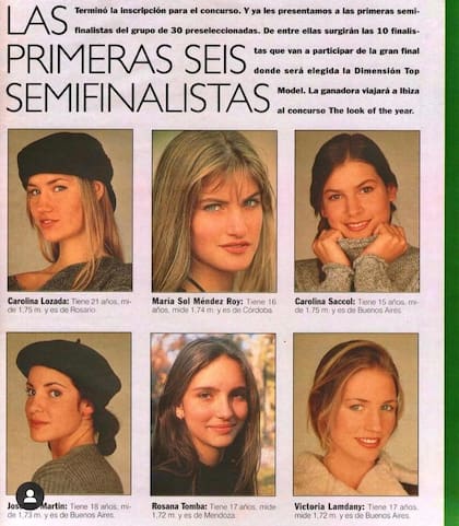 El anuncio que salió en la revista Para Ti con las primeras diez finalistas del scouting de Dotto Models 1994. Al frente del pelotón está Carolina Losada.