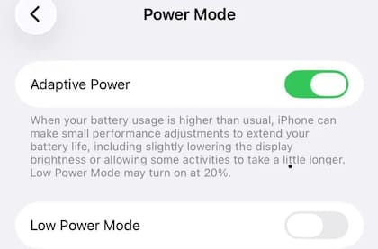 El apartado de iOS 26 donde se configura la gestión de la energía para mejorar la autonomía del iPhone