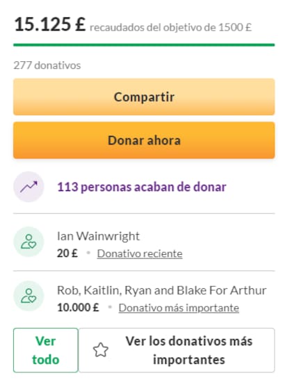 El aporte de 10.000 libras esterlinas de Reynolds, Lively, McElhenney y Olson es equivalente a poco más de 13.000 dólares (Crédito: Captura GoFundMe)