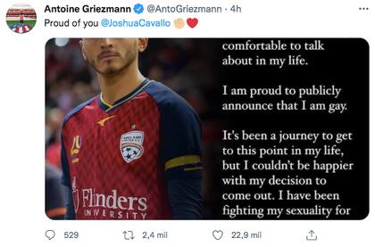 El apoyo de Antoine Griezmann a Joshua Cavallo tras su declaración