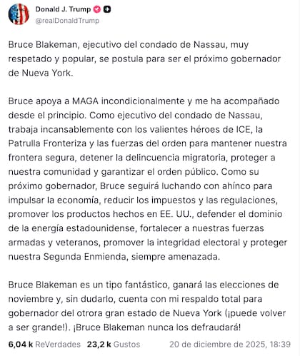 El apoyo de Trump a Bruce Blakeman