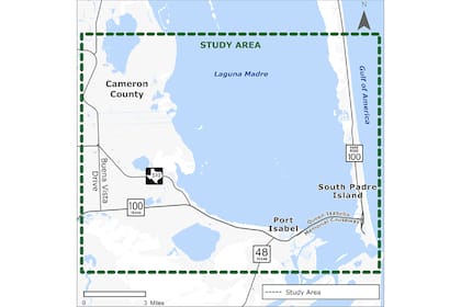El área de los estudios ambientales de Texas para la construcción de un nuevo puente a South Padre Island