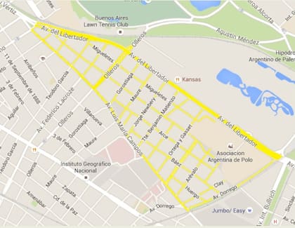 El área de relevamiento del informe: entre Av. del Libertador, Av. Luis María Campos y Dorrego hasta Virrey Loreto