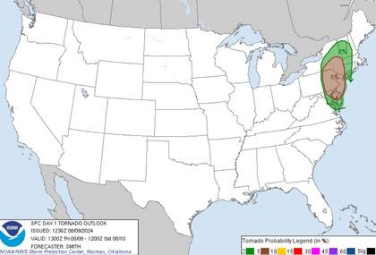 El área señalada bajo alerta por tornados en el noreste de EE.UU.