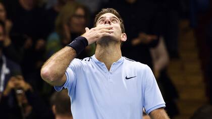 El argentino Juan Martín del Potro celebra su victoria tras derrotar al búlgaro Grigor Dimitrov